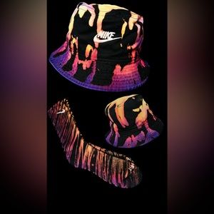 Authentic Custum reverse dye Nike bucket hat and Nike DriFit sock set